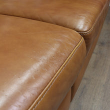 Load image into Gallery viewer, Vintage Tan Leather Three Seater Button Tufted Electric Recliner Lounge. B13084