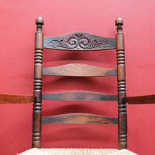 Load image into Gallery viewer, Pair of Antique French Carver Chairs with Rush Seats and Carved Ladder Backs. B12693