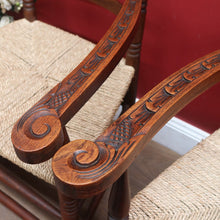 Load image into Gallery viewer, Pair of Antique French Carver Chairs with Rush Seats and Carved Ladder Backs. B12693