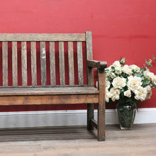 Load image into Gallery viewer, Vintage Hardwood Garden Bench Seat with Arms and Weathered Country Patina. B13067
