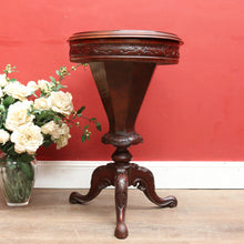 Load image into Gallery viewer, x SOLD Antique Victorian Sewing or Lady’s Work Table with Pedestal Base and Carved Detail. B12659