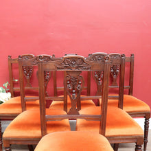 Load image into Gallery viewer, Set of Six Australian Cedar Dining Chairs with Burnt Orange Seats. B12684