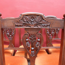 Load image into Gallery viewer, Set of Six Australian Cedar Dining Chairs with Burnt Orange Seats. B12684