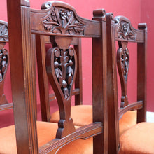 Load image into Gallery viewer, Set of Six Australian Cedar Dining Chairs with Burnt Orange Seats. B12684