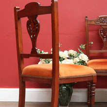 Load image into Gallery viewer, Set of Six Australian Cedar Dining Chairs with Burnt Orange Seats. B12684