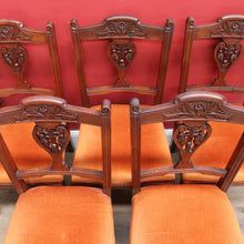 Load image into Gallery viewer, Set of Six Australian Cedar Dining Chairs with Burnt Orange Seats. B12684