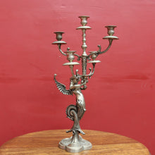 Load image into Gallery viewer, Art Deco Silver Plated Brass Candelabra with Winged Mythical Figure. B23841