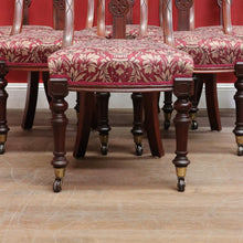 Load image into Gallery viewer, Set of Six Antique English Mahogany Victorian Dining Chairs with Porcelain Castors and Damask Upholstered Seats. 13080