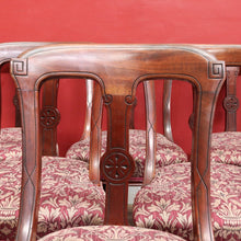 Load image into Gallery viewer, Set of Six Antique English Mahogany Victorian Dining Chairs with Porcelain Castors and Damask Upholstered Seats. 13080