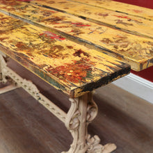 Load image into Gallery viewer, Vintage Cast Garden Pub Table with Timber Plank Top and Ornate Trestle Base. B13066