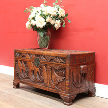 Load image into Gallery viewer, Vintage Carved Camphor Box with Brass Latch and Sliding Tray. B12683