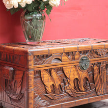 Load image into Gallery viewer, Vintage Carved Camphor Box with Brass Latch and Sliding Tray. B12683