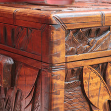 Load image into Gallery viewer, Vintage Carved Camphor Box with Brass Latch and Sliding Tray. B12683