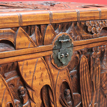 Load image into Gallery viewer, Vintage Carved Camphor Box with Brass Latch and Sliding Tray. B12683