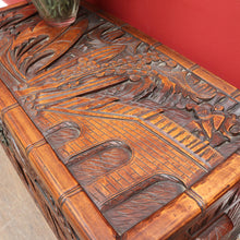 Load image into Gallery viewer, Vintage Carved Camphor Box with Brass Latch and Sliding Tray. B12683