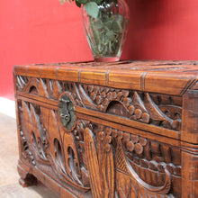 Load image into Gallery viewer, Vintage Carved Camphor Box with Brass Latch and Sliding Tray. B12683