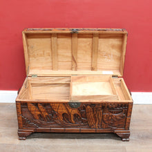Load image into Gallery viewer, Vintage Carved Camphor Box with Brass Latch and Sliding Tray. B12683