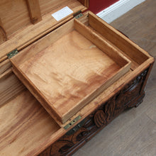 Load image into Gallery viewer, Vintage Carved Camphor Box with Brass Latch and Sliding Tray. B12683