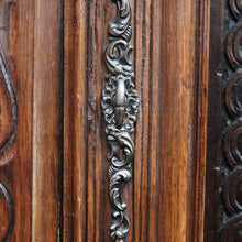 Load image into Gallery viewer, Antique French Oak Breton Marriage Cabinet Two Piece Four Door Carved Display Cabinet. B13111