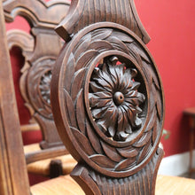 Load image into Gallery viewer, Set of Six Antique French Dining Chairs with Carved Details and Curved Backs and Floral Centrepiece. B12642