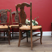 Load image into Gallery viewer, Set of Six Antique French Dining Chairs with Carved Details and Curved Backs and Floral Centrepiece. B12642
