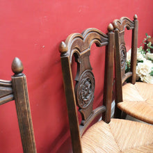 Load image into Gallery viewer, Set of Six Antique French Dining Chairs with Carved Details and Curved Backs and Floral Centrepiece. B12642