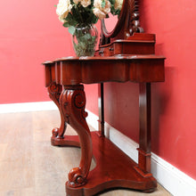 Load image into Gallery viewer, Antique Victorian Mahogany Duchess Dressing Table with Oval Mirror and Carved Supports. B13051