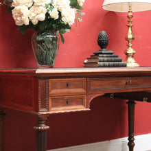 Load image into Gallery viewer, x SOLD Antique French Walnut Desk with Black Leather Inserts. Five drawers and Turned Legs. B12423