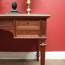 Load image into Gallery viewer, x SOLD Antique French Walnut Desk with Black Leather Inserts. Five drawers and Turned Legs. B12423