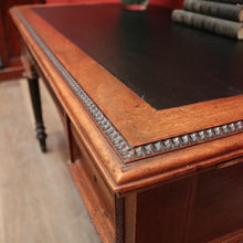 Load image into Gallery viewer, x SOLD Antique French Walnut Desk with Black Leather Inserts. Five drawers and Turned Legs. B12423