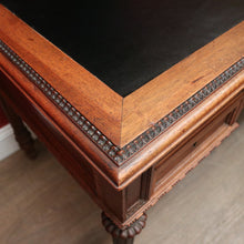 Load image into Gallery viewer, x SOLD Antique French Walnut Desk with Black Leather Inserts. Five drawers and Turned Legs. B12423