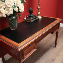 Load image into Gallery viewer, x SOLD Antique French Walnut Desk with Black Leather Inserts. Five drawers and Turned Legs. B12423