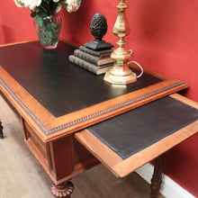 Load image into Gallery viewer, x SOLD Antique French Walnut Desk with Black Leather Inserts. Five drawers and Turned Legs. B12423