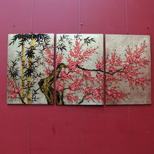 Load image into Gallery viewer, Set of Three Japanese Cherry Blossom Artworks with Gold Leaf and Lacquer Finish. B12879