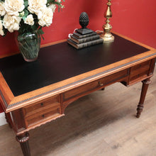 Load image into Gallery viewer, x SOLD Antique French Walnut Desk with Black Leather Inserts. Five drawers and Turned Legs. B12423