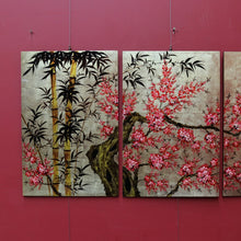Load image into Gallery viewer, Set of Three Japanese Cherry Blossom Artworks with Gold Leaf and Lacquer Finish. B12879