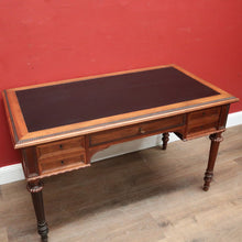 Load image into Gallery viewer, x SOLD Antique French Walnut Desk with Black Leather Inserts. Five drawers and Turned Legs. B12423