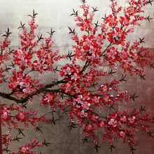 Load image into Gallery viewer, Set of Three Japanese Cherry Blossom Artworks with Gold Leaf and Lacquer Finish. B12879