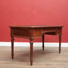 Load image into Gallery viewer, x SOLD Antique French Walnut Desk with Black Leather Inserts. Five drawers and Turned Legs. B12423