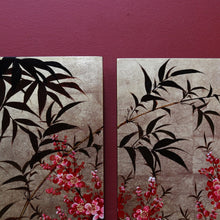 Load image into Gallery viewer, Set of Three Japanese Cherry Blossom Artworks with Gold Leaf and Lacquer Finish. B12879