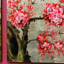 Load image into Gallery viewer, Set of Three Japanese Cherry Blossom Artworks with Gold Leaf and Lacquer Finish. B12879