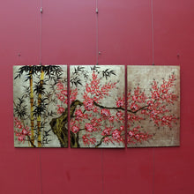 Load image into Gallery viewer, Set of Three Japanese Cherry Blossom Artworks with Gold Leaf and Lacquer Finish. B12879