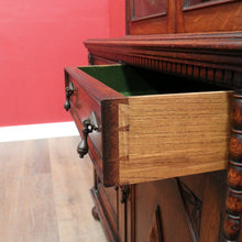 Load image into Gallery viewer, Antique English Oak Two Height Bookcase, Glazed Doors Panel Cupboard and Drawers. B13088