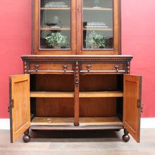 Load image into Gallery viewer, Antique English Oak Two Height Bookcase, Glazed Doors Panel Cupboard and Drawers. B13088