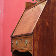 Load image into Gallery viewer, x SOLD Antique English Oak Slimline Drop Front Writing Bureau with Brass Handles Arts and Crafts Era. B12687