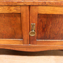 Load image into Gallery viewer, x SOLD Antique English Oak Slimline Drop Front Writing Bureau with Brass Handles Arts and Crafts Era. B12687