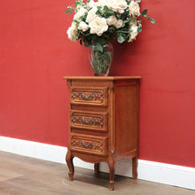 Load image into Gallery viewer, x SOLD Vintage French Three Drawer Hall Cabinet or Small Chest of Drawers or Bedside. B11449