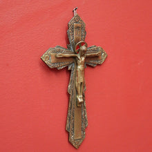 Load image into Gallery viewer, x SOLD Antique French Brass Wall Hanging Crucifix, Christ on the Cross, Home Worship. B11606