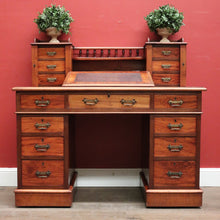 Load image into Gallery viewer, x SOLD Antique English Mahogany Desk - 14 Drawer Leather Writing Surface Desk. B12435