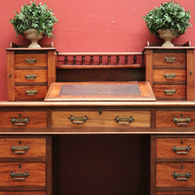 Load image into Gallery viewer, x SOLD Antique English Mahogany Desk - 14 Drawer Leather Writing Surface Desk. B12435